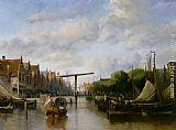 Busy Paintings - A Busy Canal in a Dutch Town by Antonie Waldorp